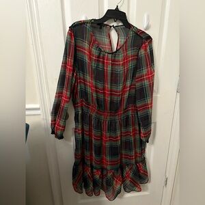 J. Crew Red and Green Plaid Long Sleeve Dress XL